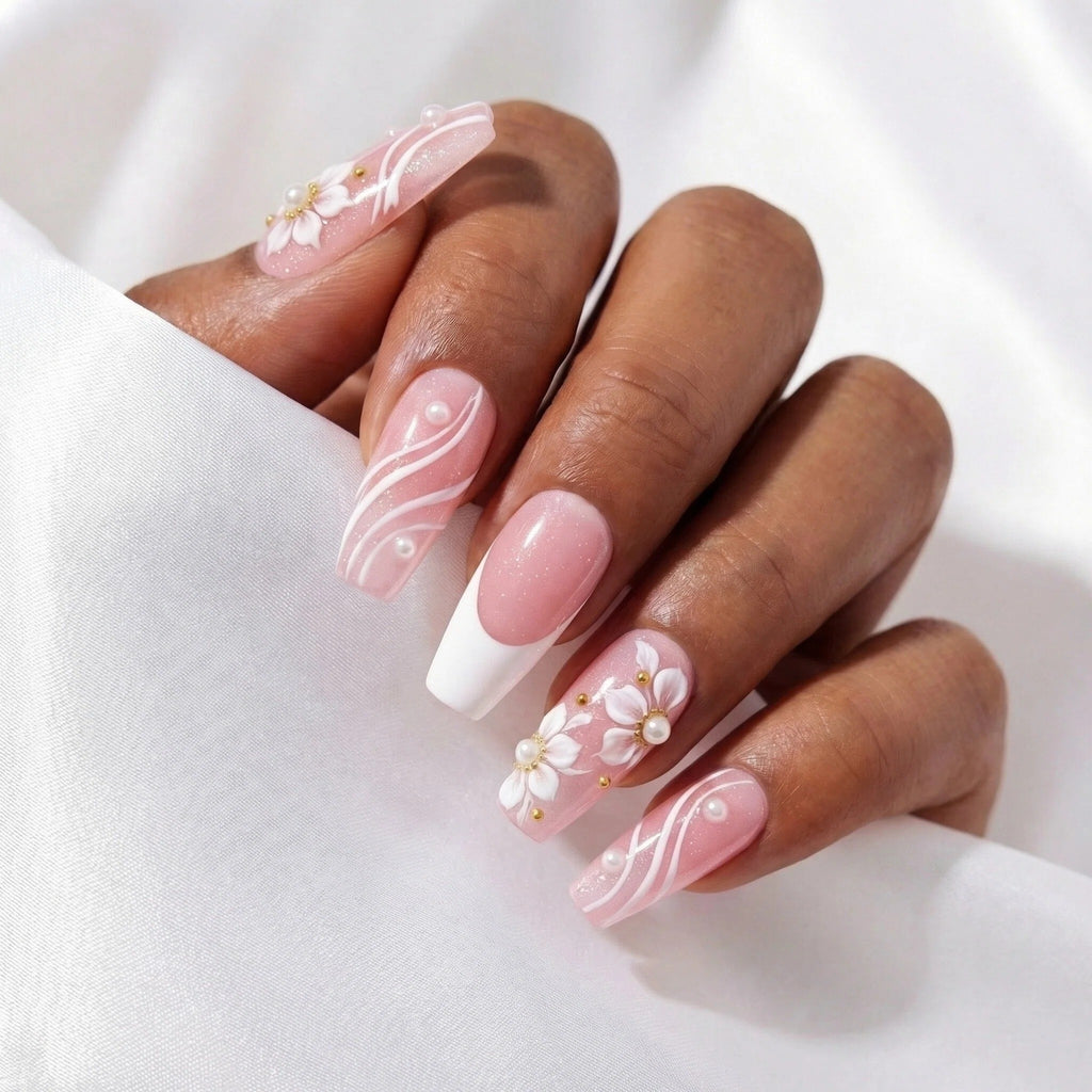 Whit Floral High-Quality Handmade Press-On Nails 10PC Set
