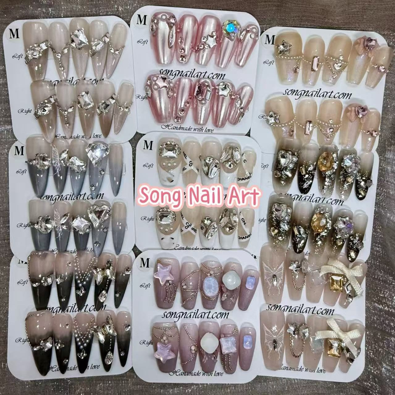 2 Sets Random Luxury Handmade Press On Nails – 20pcs (10 pcs/set)