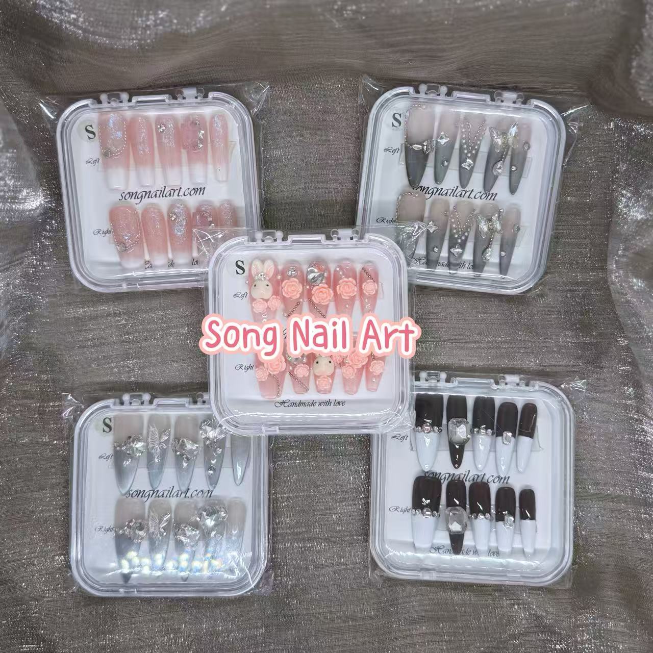 2 Sets Random Luxury Handmade Press On Nails – 20pcs (10 pcs/set)