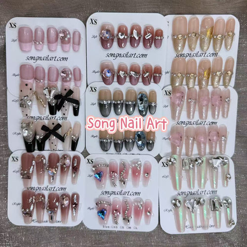 2 Sets Random Luxury Handmade Press On Nails – 20pcs (10 pcs/set)