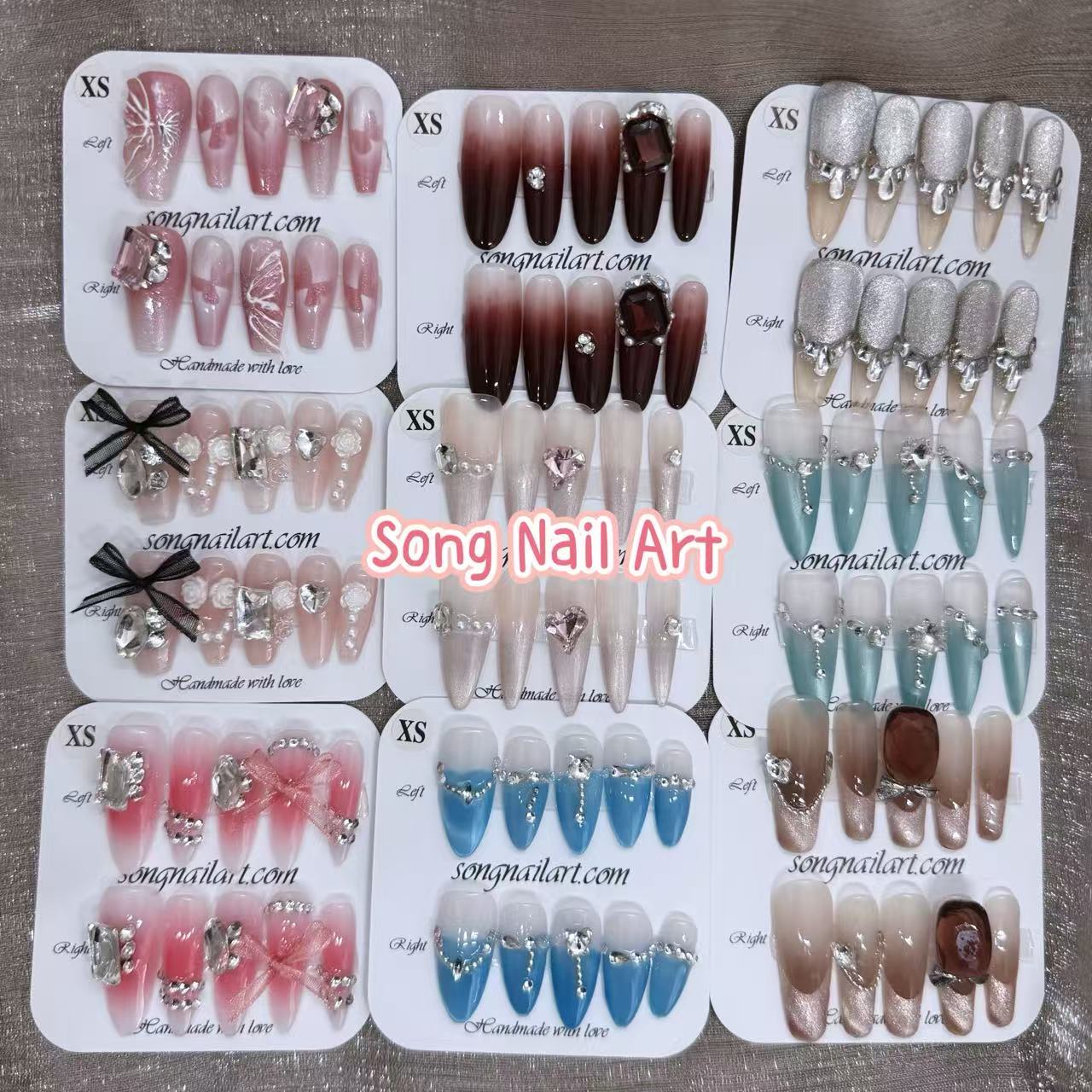 2 Sets Random Luxury Handmade Press On Nails – 20pcs (10 pcs/set)